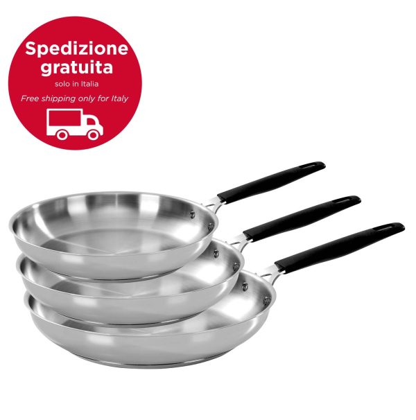 Acciaio inox - set 3 padelle cm 20/24/28